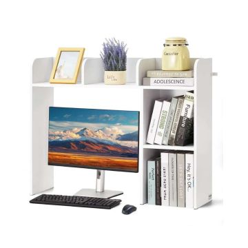 Настольная деревянная книжная полка, 2 яруса, белая, 37x10x29 см.