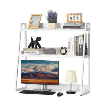 Настольная книжная полка, 2 яруса, белая, 37,4 x 12,6 x 35,4 см, для офиса и дома.