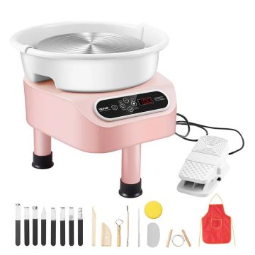 Keraminis keramikos ratas su pedalu, 27,9 cm, 450 W, rožinis