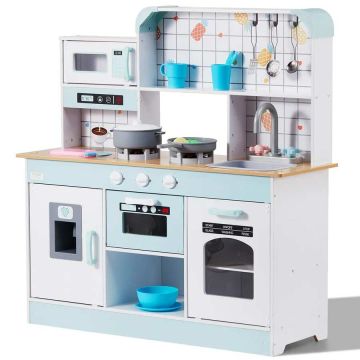 Деревянная игрушечная кухня для детей со светом и звуком, белая.
