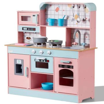 Деревянная игрушечная кухня для детей со звуками и светом, розовая.