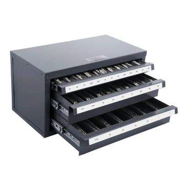 Plieninė galinių frezų dozatorių spintelė 29 skyrių, 1/8"–1"