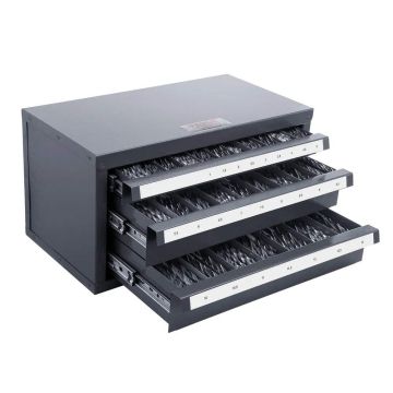 Plieninė grąžtų dozatoriaus spintelė 1–13 mm, 3 stalčiai