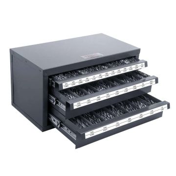 Plieninė grąžtų dozatoriaus spintelė, 3 stalčiai, 1,59–12,7 mm grąžtams