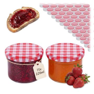 Užsukamų stiklainių rinkinys Relaxdays, 75 vnt., 220 ml, Raudona ir balta, Ø 8,5 × 6,5 cm