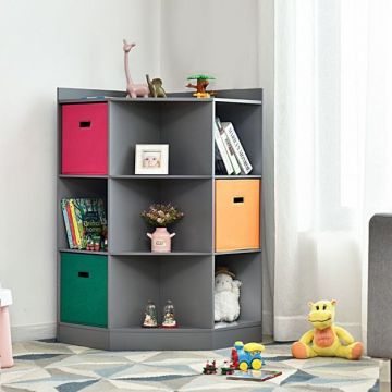 Vaikiška daiktų laikymo lentyna, 6 kubai, 3 lentynos ir 3 krepšeliai, Pilka, 32 × 24 × 37 col