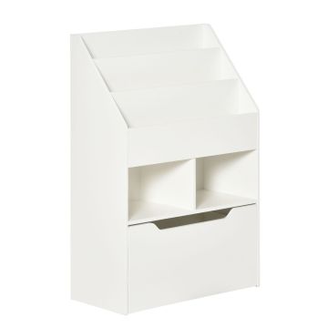 Детский книжный стеллаж, 2 полки и ящик, Белый, 60 × 90 × 29,9 см