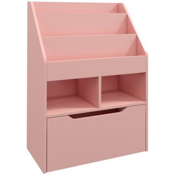 Детский книжный стеллаж, С двумя полками и ящиком, Розовый, 60 × 90 × 29,9 см