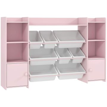 Детский стеллаж, 3 в 1, 8 коробок, Розовый, 140 × 90 × 30 см