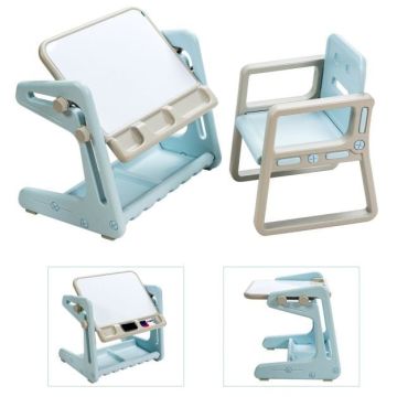 Children's drawing board with chair, 2 in 1, Blue/gray/pink, 65 × 48 × 57–66 cm