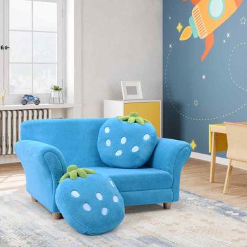 Vaikiška sofa, 2 pagalvėlės, Rožinė/mėlyna, 90 × 53 × 48 cm