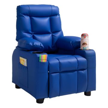 Vaikiškas atlošiamas fotelis VEVOR SX-81582, 2 puodelių laikikliai ir 4 kišenės, Mėlynas, 64 × 65,5 × 101,5 cm