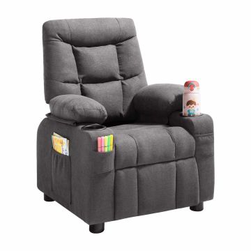 Vaikiškas atlošiamas fotelis VEVOR SX-81582, Puodelių laikikliai ir kišenės, Pilkas, 65,5 × 65,5 × 101,5 cm