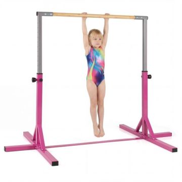 Vaikiškas gimnastikos strypas su 12 aukščio reguliavimo galimybių 85–145 cm, rožinis
