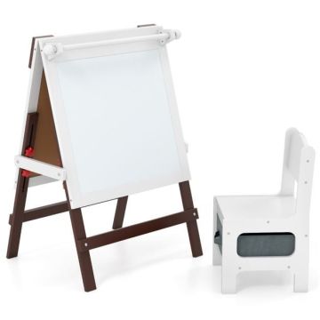 Vaikiškas molberto ir kėdės komplektas, 3 viename, 55 × 48 × 75–94 cm
