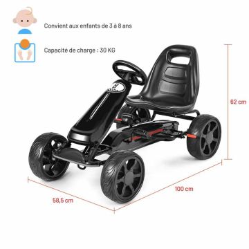 Children's pedal go-kart, 4 wheels and adjustable seat, 100.08 × 58.93 × 61.98 cm