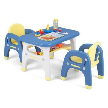 Children's table with chairs, 2 chairs and shelf, 31 × 19 × 19 inches