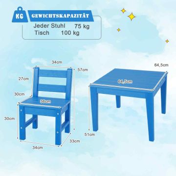 Children's table and chair set, 3 pieces, Blue