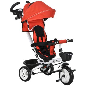 Children's tricycle with push handle and canopy, red, 1-5 years