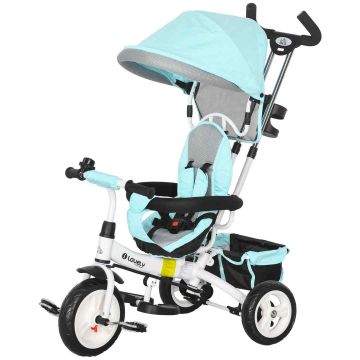 Children's tricycle with push handle and canopy, green, 1-5 years, 25 kg