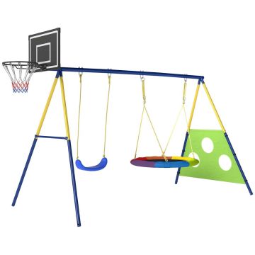 Children's outdoor swing, with basketball backboard and football goal, 288 × 220 × 160 cm