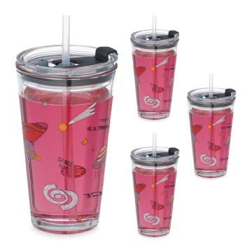 Vaikiškų stiklinių puodelių rinkinys Relaxdays, 4 vnt, 9 × 15 × 9,5 cm