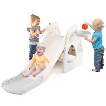 Children's slide, foldable, with basketball hoop, Gray, 148 × 67 × 71 cm