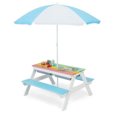 Children's outdoor table, 3 in 1, 2 boxes, blue/green/yellow, 36.5 × 19.5 × 34 inches