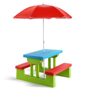 Children's Picnic Table, 2 Benches, 4 Seats, Green, 67.31 × 46.99 × 40.64 cm