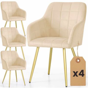 Стулья для столовой LUXANO, 4 шт, бежевые/золотистые, 54 × 82 × 58 см