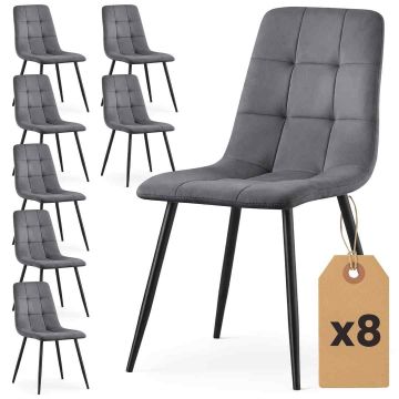 Dining chairs NERO, set of 8, grey/black, 45.5 × 87 × 43.5 cm