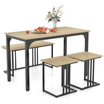 Valgomojo komplektas, 4 asmenims, 1 suolas, 2 taburetės, 120 × 75 × 60 cm