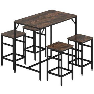 Обеденный комплект, 5 предметов, 4 стула, Коричневый/чёрный, 100 × 60 × 88 см