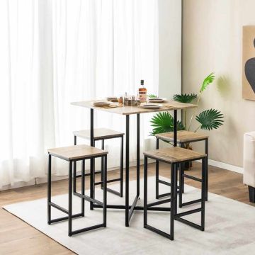 Обеденный комплект, 5 предметов, 4 табурета, Коричневый, 80 × 80 × 93 см