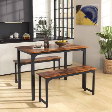Valgomojo komplektas, stalas ir 2 suolai, Ruda, 43 × 30 × 28 col