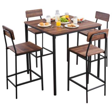 Valgomojo komplektas VEVOR BTZ-GW-002, 1 stalas ir 4 kėdės, 90 × 91 × 90 cm