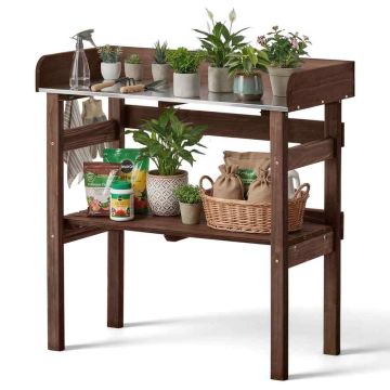 Potting bench VEVOR DS-PB016, 2 shelves, 3 hooks, brown, 78 × 38 × 82 cm