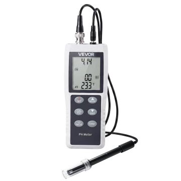 VEVOR pH meter, 0-14 pH, IP68 waterproof probe, portable, with temperature probe, 1.4 kg