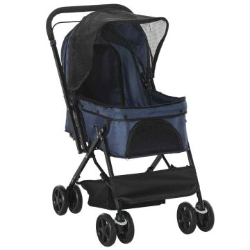 Коляска для собак PawHut 76,5x52x95см, тёмно-синий/чёрный