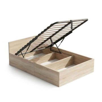 Single bed, with a liftable metal slatted frame, oak color, 205 × 107 × 68 cm