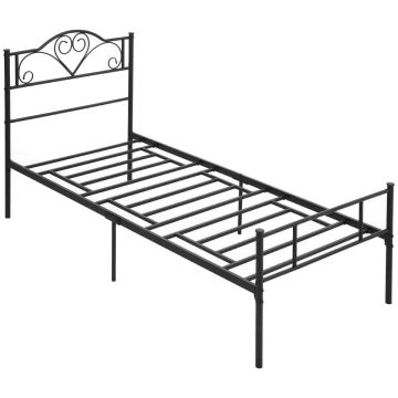 Single bed frame, With slats, Black, 95 × 106 × 211 cm