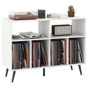 Vinilo plokštelių stovas, 4 lentynos, Balta, 100 × 74,5 × 40 cm