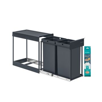 Virtuvės šiukšliadėžė SONGMICS, 2 × 15 l, Pilka, 48,6 × 25,4 × 44 cm