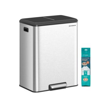 SONGMICS kitchen trash can, 2 compartments, 30 l each, 52.5 × 65.8 × 37.2 cm