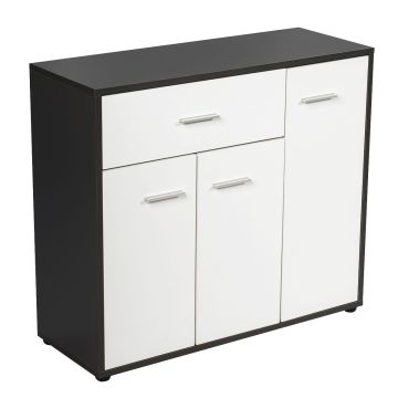 Virtuvės šoninė spintelė, su stalčiumi ir reguliuojama lentyna, Balta/pilka, 87,6 × 69,9 × 30,5 cm