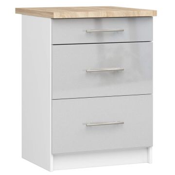 Кухонный шкаф OLIWIA S60, 3 ящика, белый/серебристый, 60 × 85 × 46 см