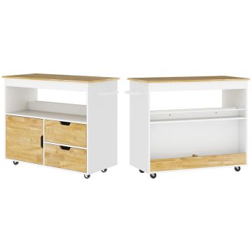 Virtuvės vežimėlis Homcom 107x50x85cm., baltos/šviesiai rudos spalvos