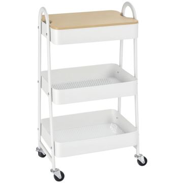 Virtuvės vežimėlis Homcom 45x31x79,4cm., baltos/šviesiai rudos spalvos