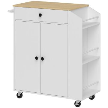 Virtuvės vežimėlis Homcom 82x38x86,5cm., baltos/šviesiai rudos spalvos