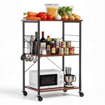 Кухонная тележка VEVOR, 3 яруса, 8 крючков, 60,2 × 90,2 × 40,2 см